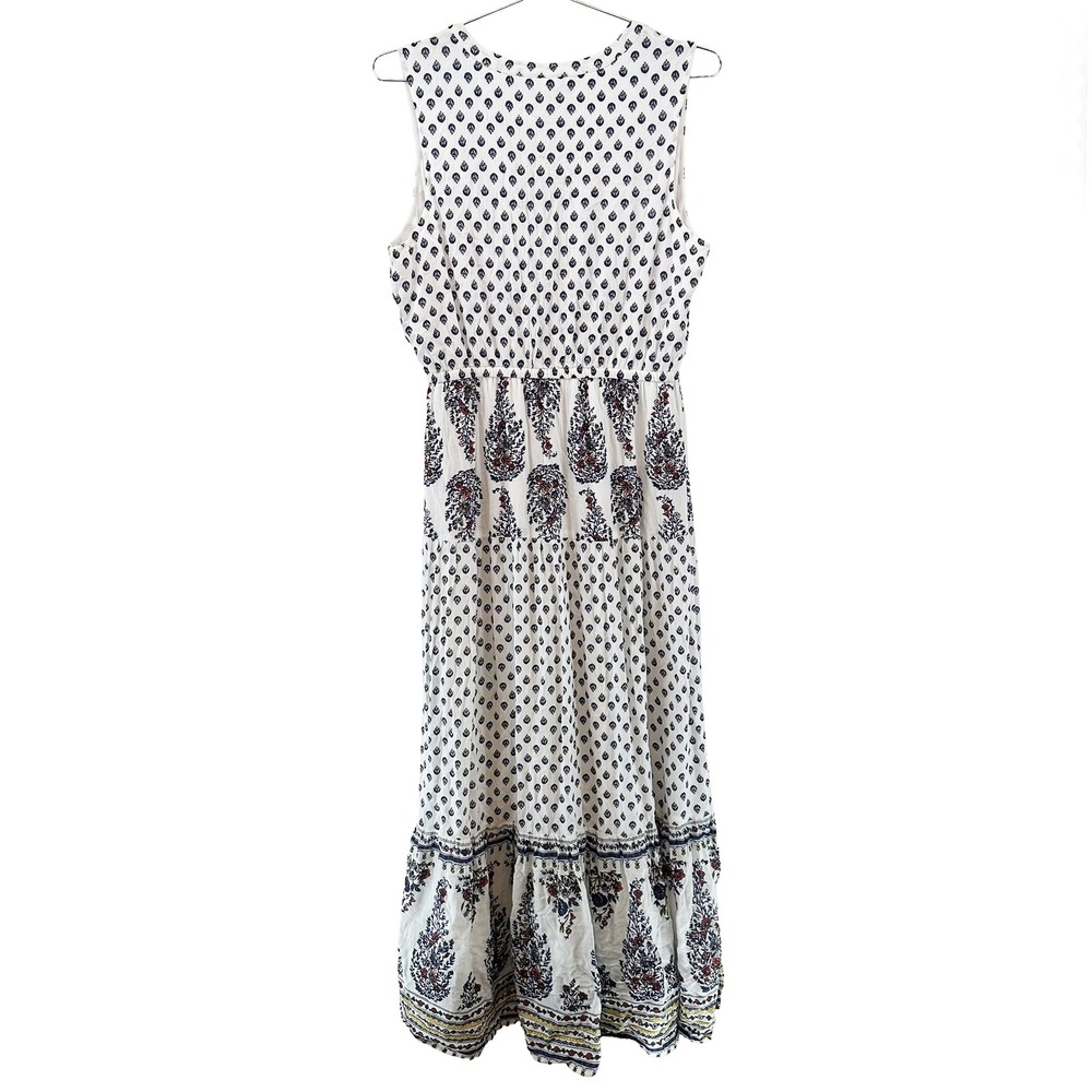 OLD NAVY Boho Floral Paisley Tiered Sleeveless Maxi Dress NWT • M • white, blue - Picture 4 of 9